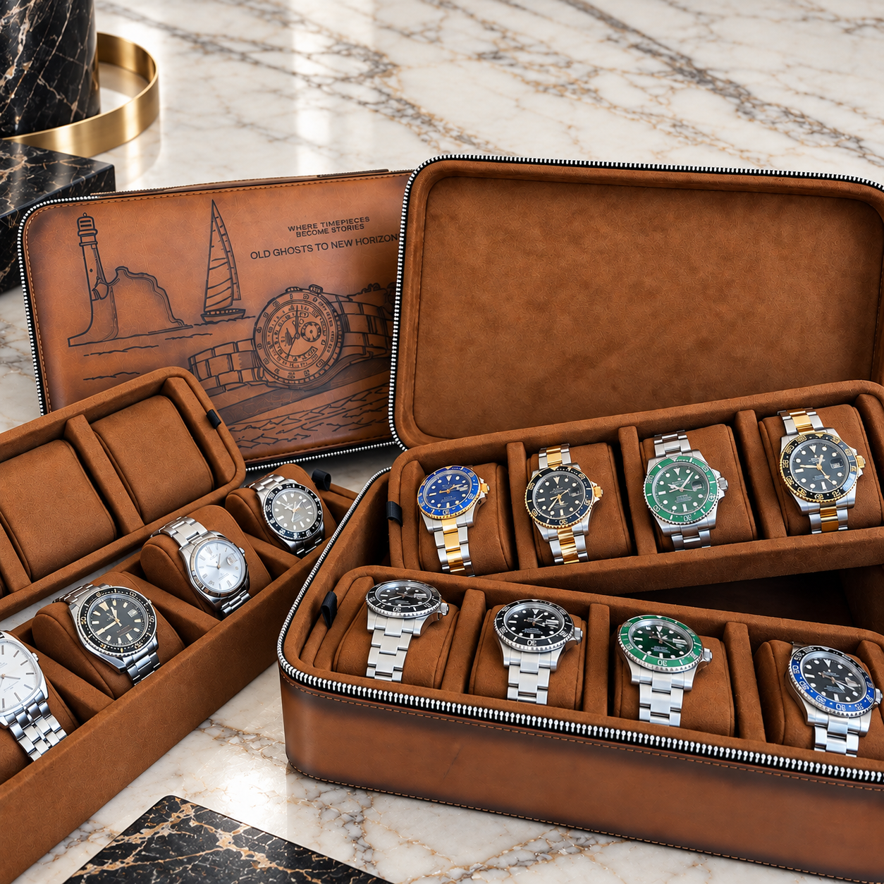 Custom personalized leather watch case by SEE Accessories
