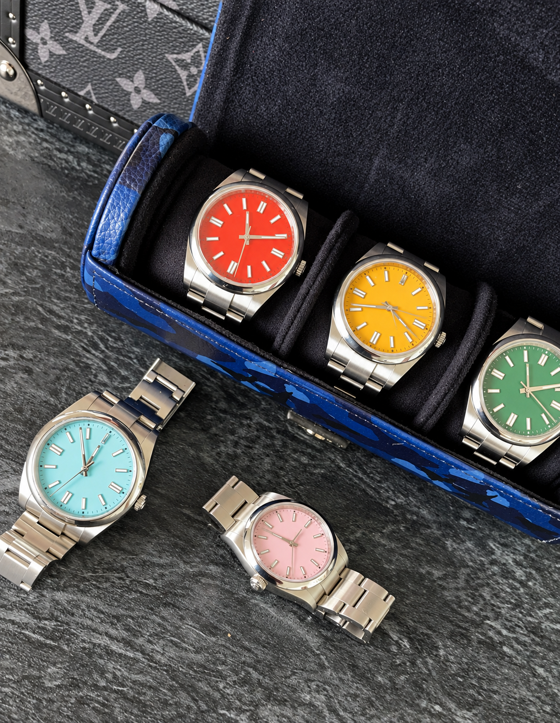 Handmade leather watch case craftsmanship by SEE Accessories